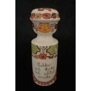 Vintage Figgjo Flint Folklore Sugar Shaker Norway 1970s Folk Art Lady Jar